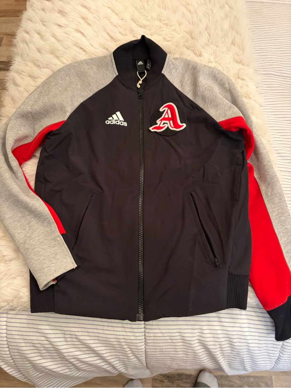 adidas Black, Gray & Red Track Jacket with 'A' Patch Zip up like new